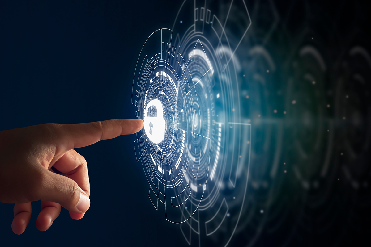 A finger pressing a lock, symbolizing the unlocking of the operating room with surgical robotics