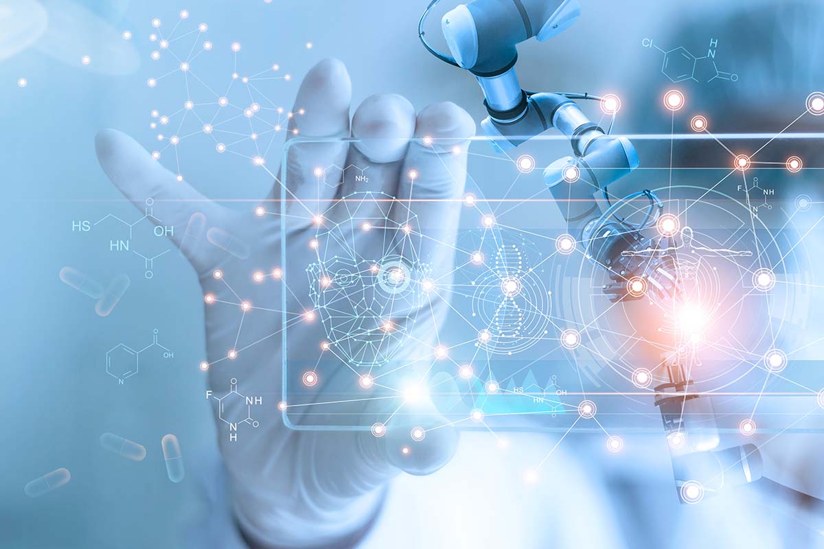 A surgeon analyzing data